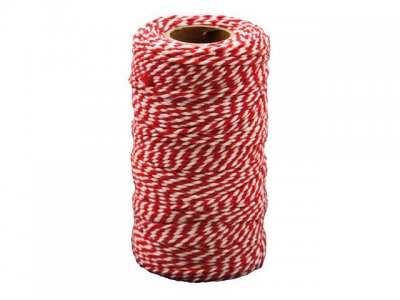 Bomullssnöre 100m x 2mm Röd/vit