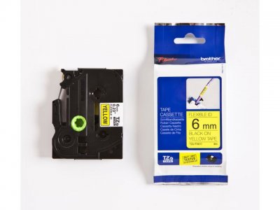 Tape BROTHER TZEFX611 6mm svart på gul