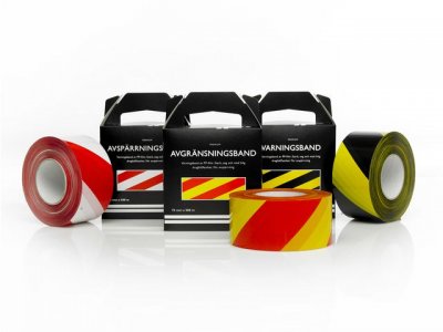 Varningsband gul/svart 75mmx500m