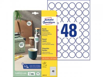 Etikett AVERY papper Ø30mm vit 480/FP