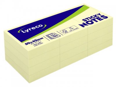 Notes sticky LYRECO 50x40mm gul 12/FP
