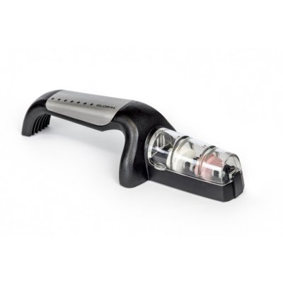 Håll skärpan på topp i köket med Globals våtslip med två slipshjul.