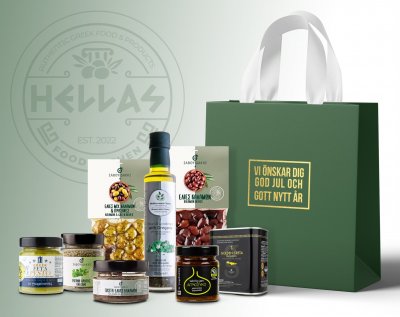 Lyxig julklapp levererad i fin presentpåse till dina anställda från HELLAS FOOD & KITCHEN