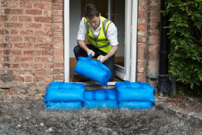 Hydrosäck som översvämningsskydd och skyddsvall,